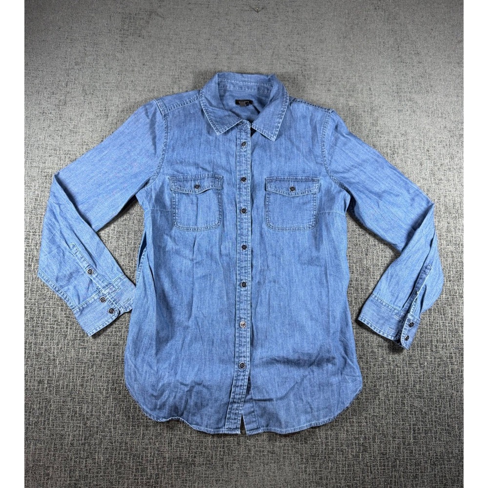 Talbots Womens Small Blue Chambray Denim Button Down Long Sleeve Shirt Cotton